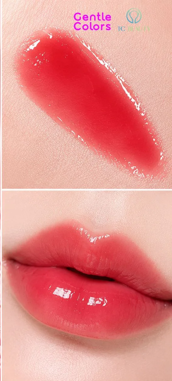 Gentle Colors OOH Oil mini màu 01 Roxy Red: vệt son và màu trên môi